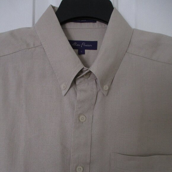 Alan Flusser Mens L/S Camel Tan Linen Button Down Casual Shirt-Size 17/35 or L - Picture 1 of 2